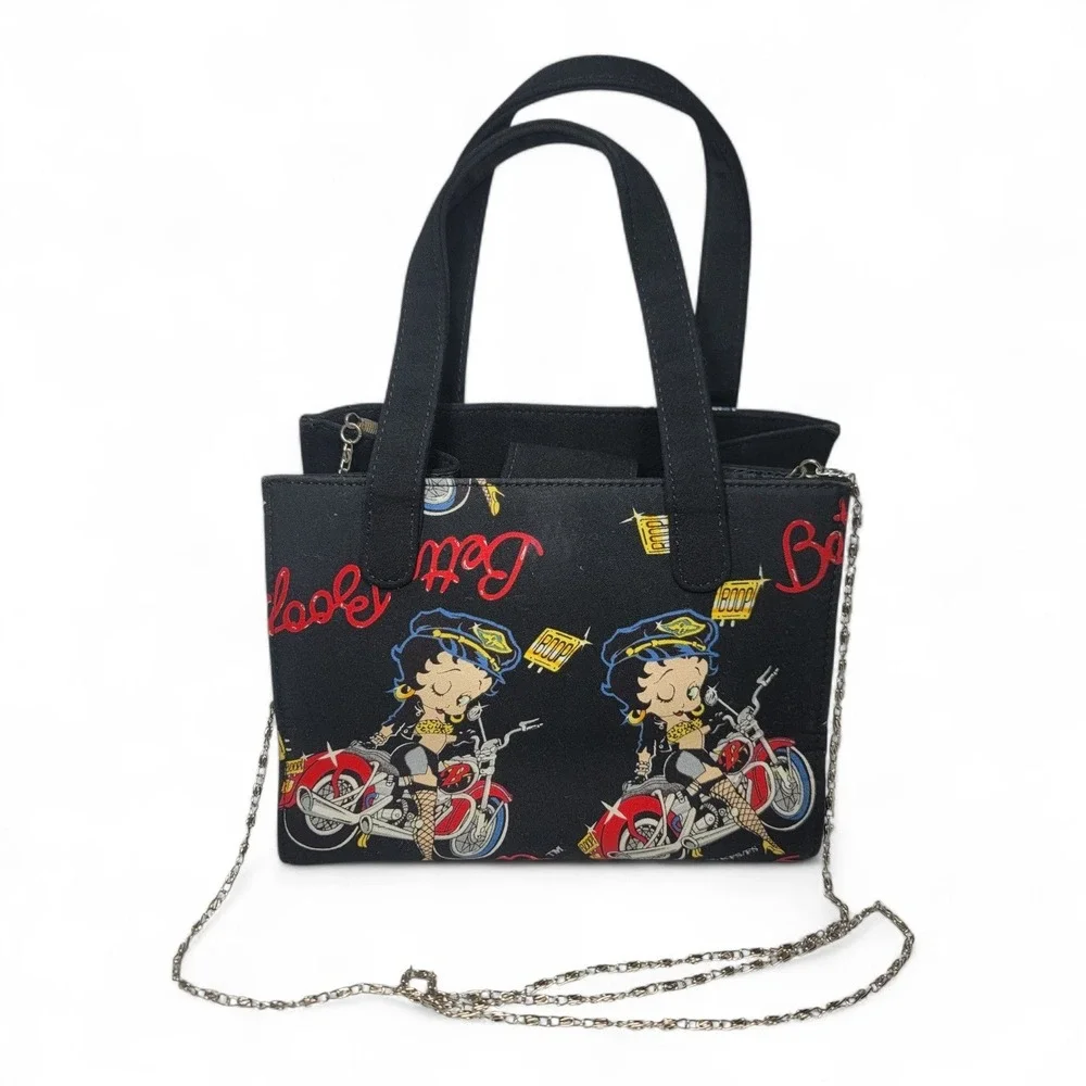 Vintage Betty‎ Boop Motorcycle Black Tote Bag Chain Strap